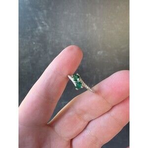 GSK 925 Sterling Silver Green & Clear CZ Bypass Ring Size US 6.25 Vintage